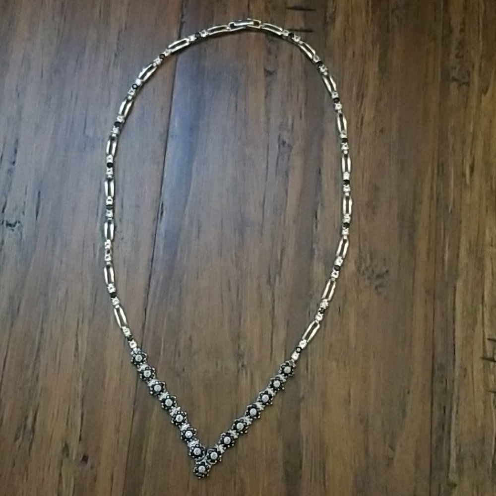 Sterling Silver Necklace w Saphires and Diamonds